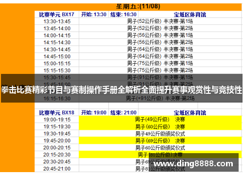 拳击比赛精彩节目与赛制操作手册全解析全面提升赛事观赏性与竞技性 拳击比赛精彩节目与赛制操作手册全解析全面提升赛事观赏性与竞技性
